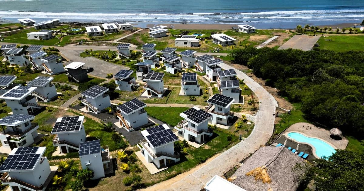 Aerial view of an ECI overwater home community